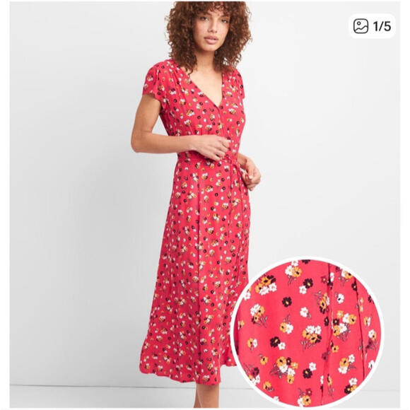 GAP Dresses & Skirts - Gap Wrap Dress Small Women Maxi Pink Floral Cap Sleeve Y2K Romantic Fairy